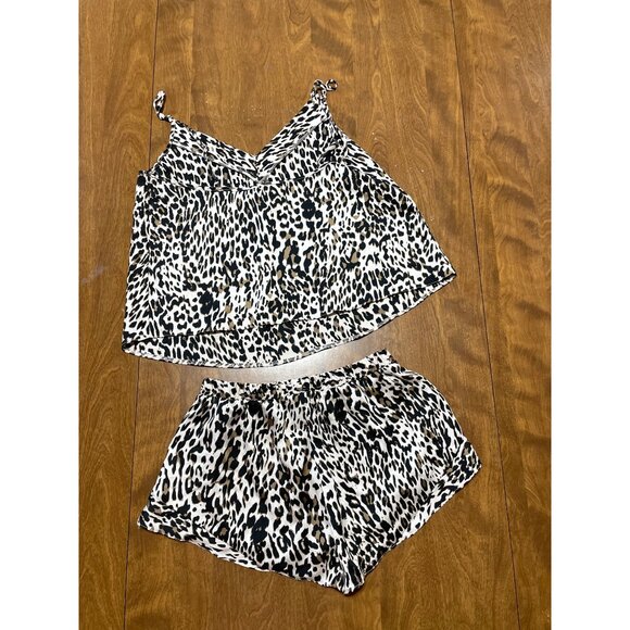 ASOS Leopard Print Satin Tank Shorts Pajama Set Leopard Cheetah Animal Print 6 - Picture 8 of 9